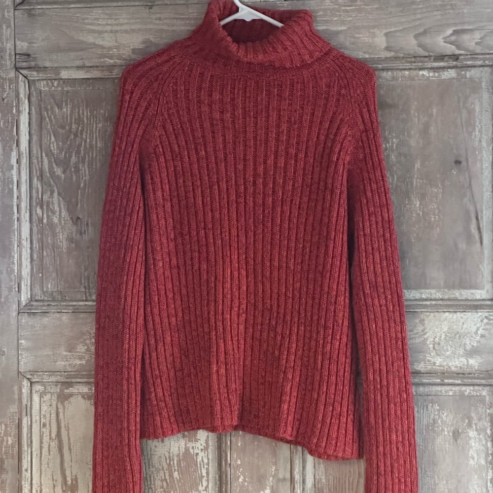LONDONJEAN Ribbed Turtleneck Sweater - Rust Red